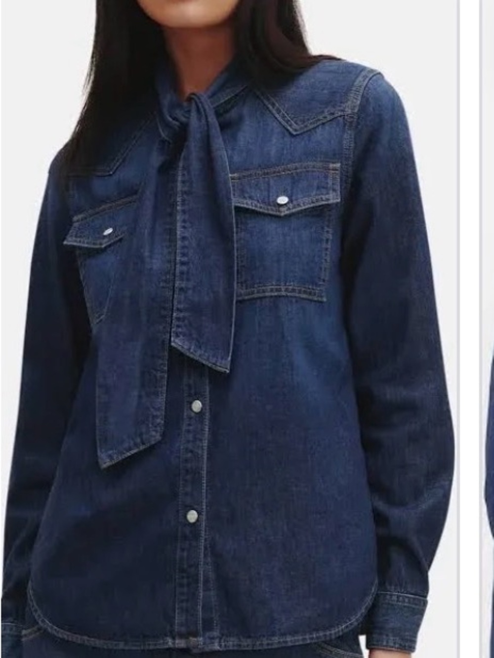 TWP NWT Ranchers daughter tie Women's Dark Blue Denim Button-Down Shirt with Tie